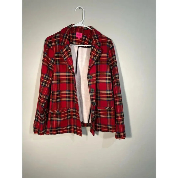 Torrid x Betsey Johnson Red Plaid Premium Ponte Blazer Size 1 - Picture 2 of 8